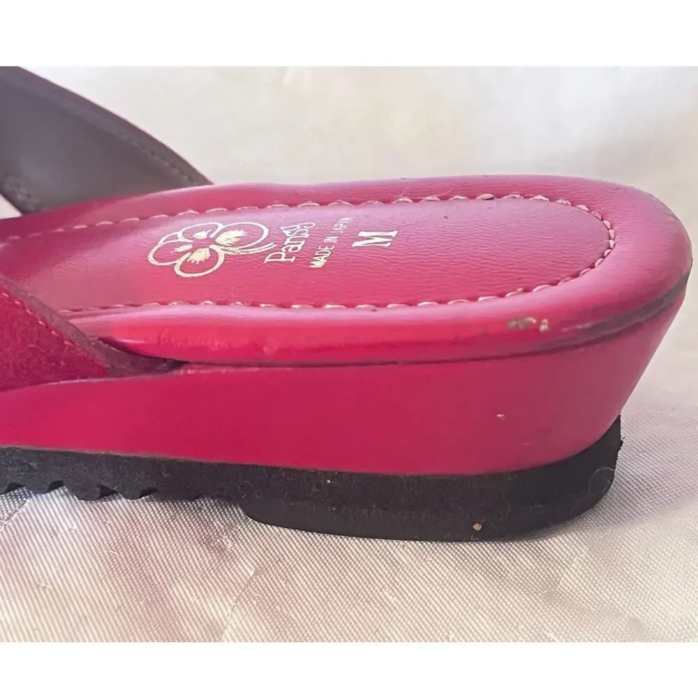 Pansy Red Suede Slides Sandals - Made in Japan - Size: M